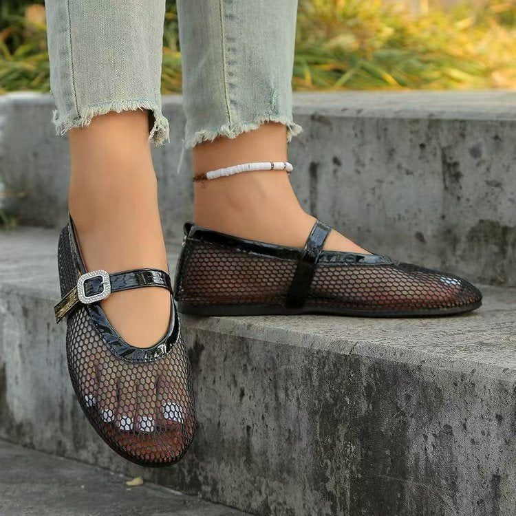 Damen Ballerinas mit elegantem Netzdesign und Kettenapplikation
