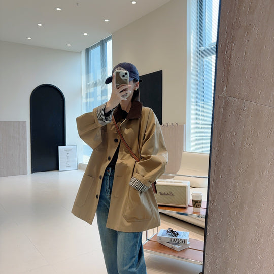 Damen Modische Oversized-Jacke mit kontrastierendem Kragen Shop Nory