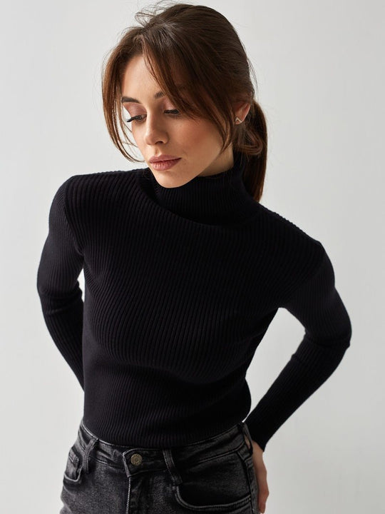 Damen Figurbetonter Rippstrick-Rollkragenpullover Shop Nory