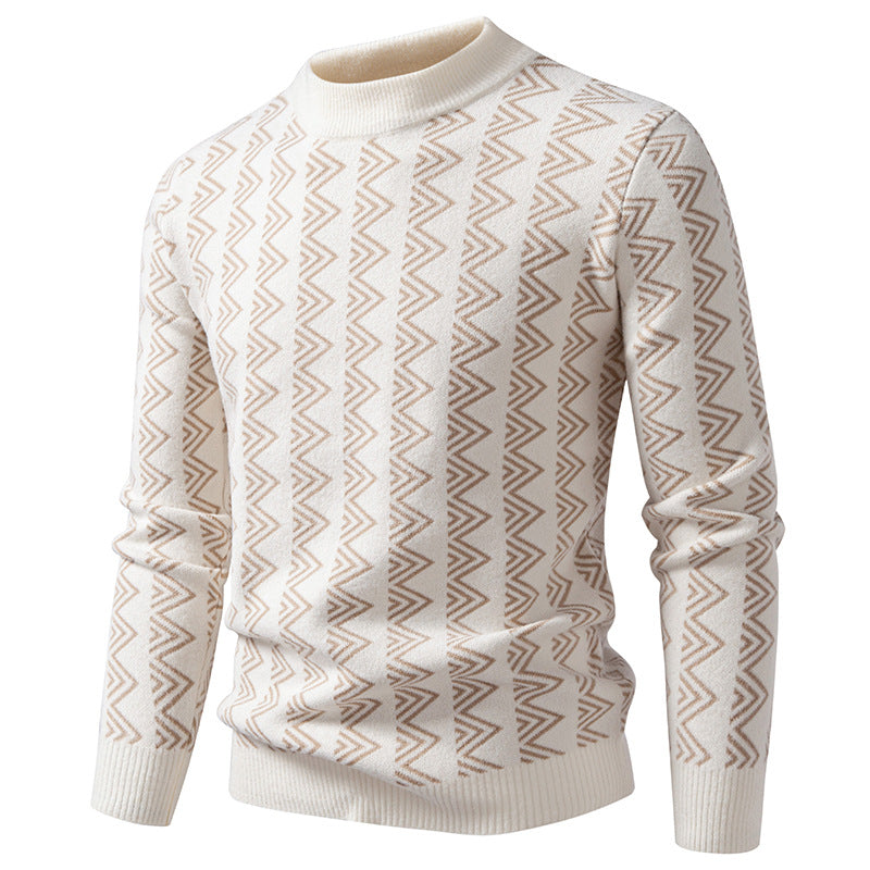 Herren Feinstrick-Mockneck-Pullover mit geometrischem Zickzack-Jacquard Shop Nory