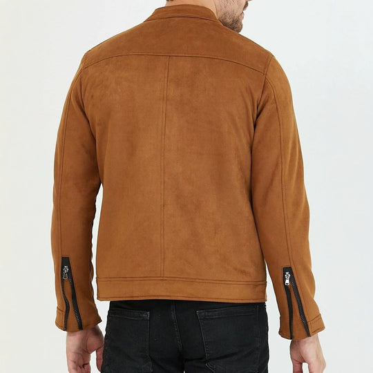 Herren Modische Kunstlederjacke mit Stehkragen