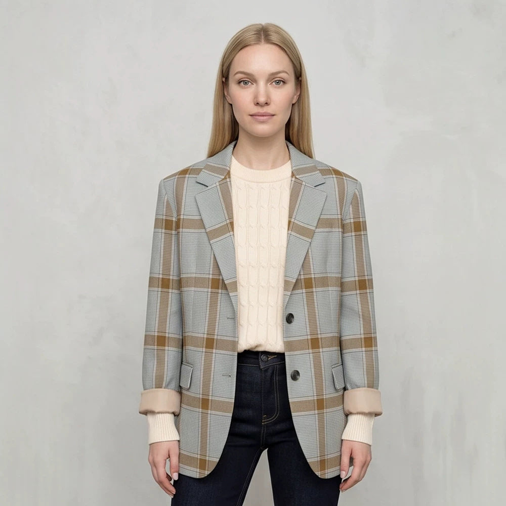 Damen Oversize-Karoblazer im Glencheck mit kastiger Silhouette und fallendem Revers Shop Nory