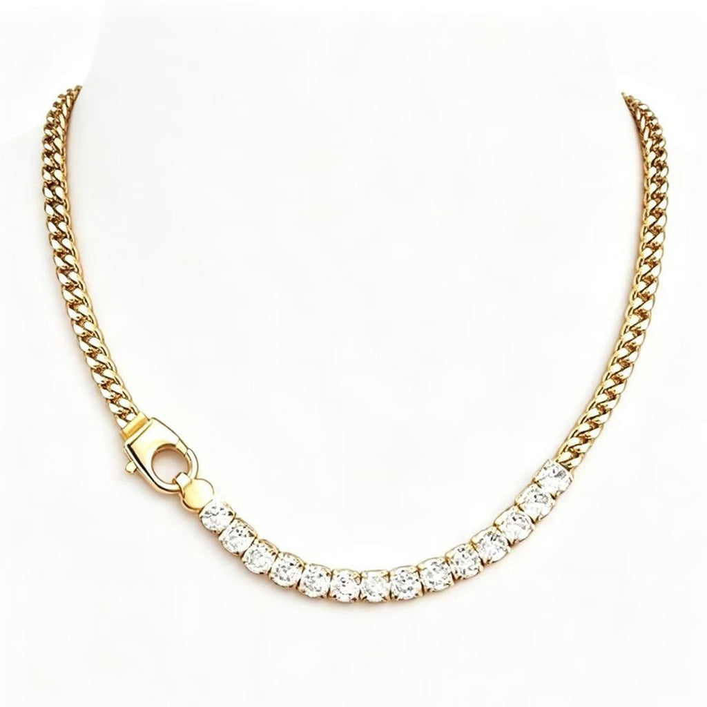 Damen Halskette mit schimmernden Zirkonia und robustem Gliederketten-Design Shop Nory