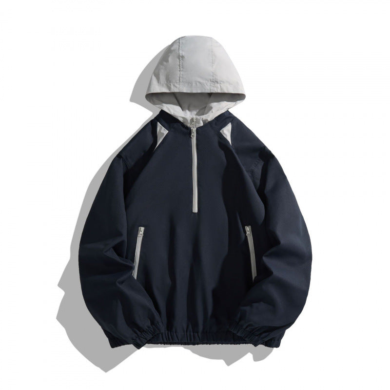 Unisex Oversize Halbzip-Kapuzenpullover mit Kontrastkapuze, Reißverschlusstaschen und elastischem Saum Shop Nory