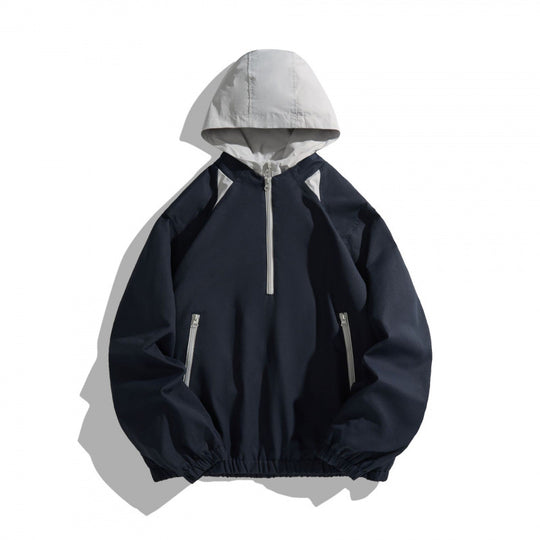 Unisex Oversize Halbzip-Kapuzenpullover mit Kontrastkapuze, Reißverschlusstaschen und elastischem Saum Shop Nory