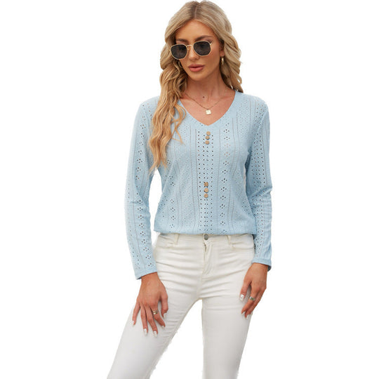 Damen luftiges Blusenshirt mit Knopfdetails
