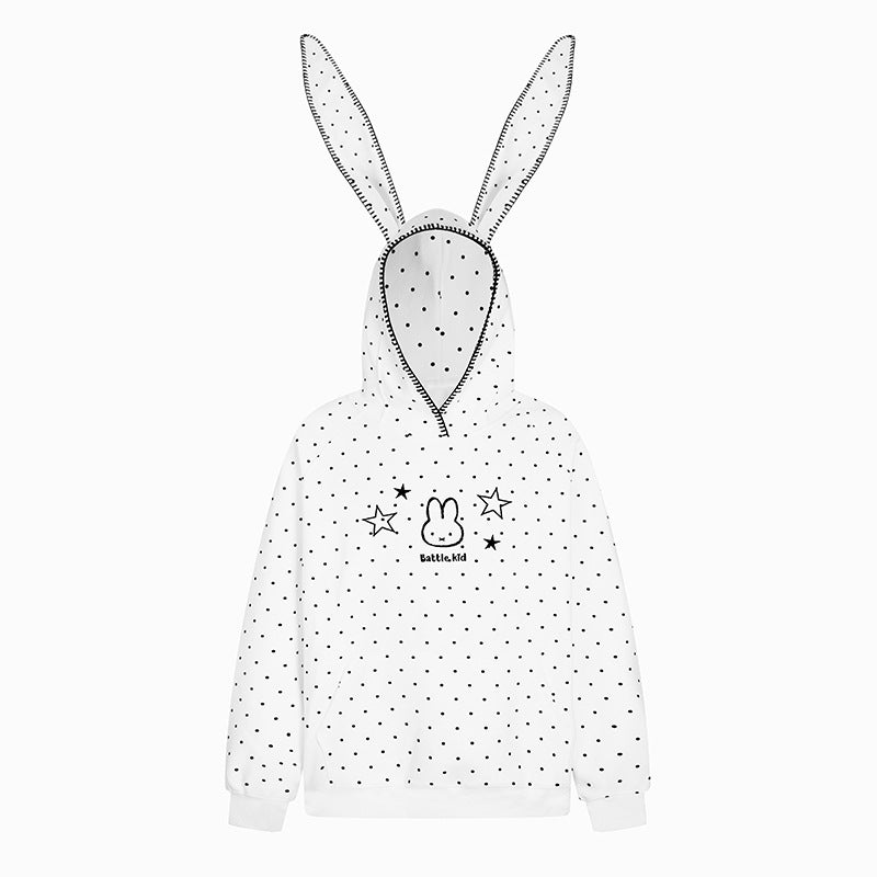 Damen Oversize-Kapuzenpullover mit Hasenohren, gepunktetem Allover und Kängurutasche Shop Nory