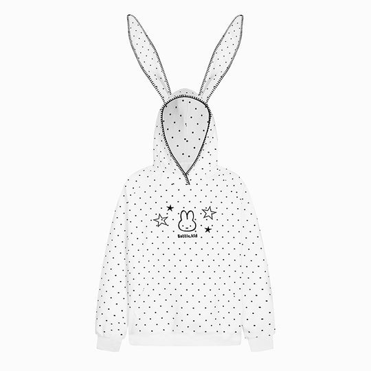 Damen Oversize-Kapuzenpullover mit Hasenohren, gepunktetem Allover und Kängurutasche Shop Nory
