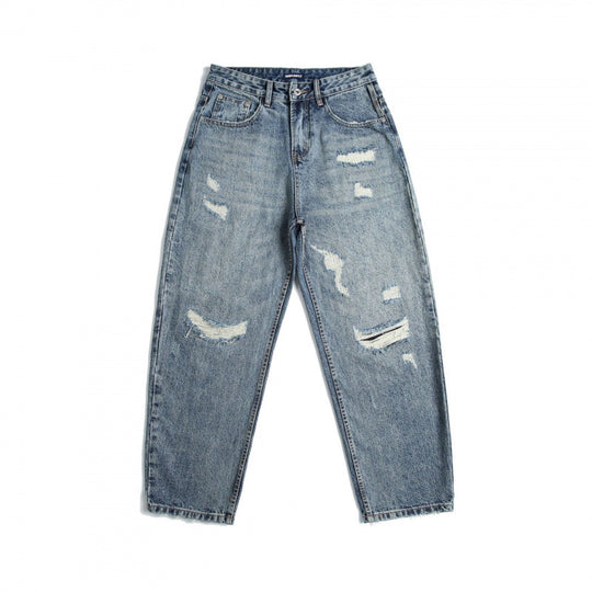 Damen High‑Waist Mom‑Jeans mit weitem Bein, Used‑Waschung und Destroyed‑Details Shop Nory