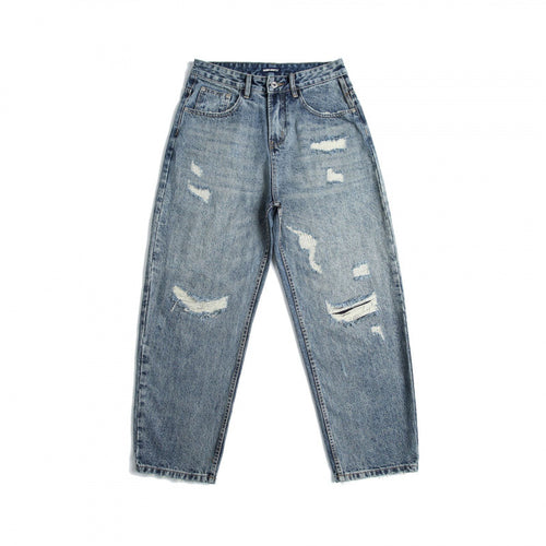 Damen High‑Waist Mom‑Jeans mit weitem Bein, Used‑Waschung und Destroyed‑Details Shop Nory