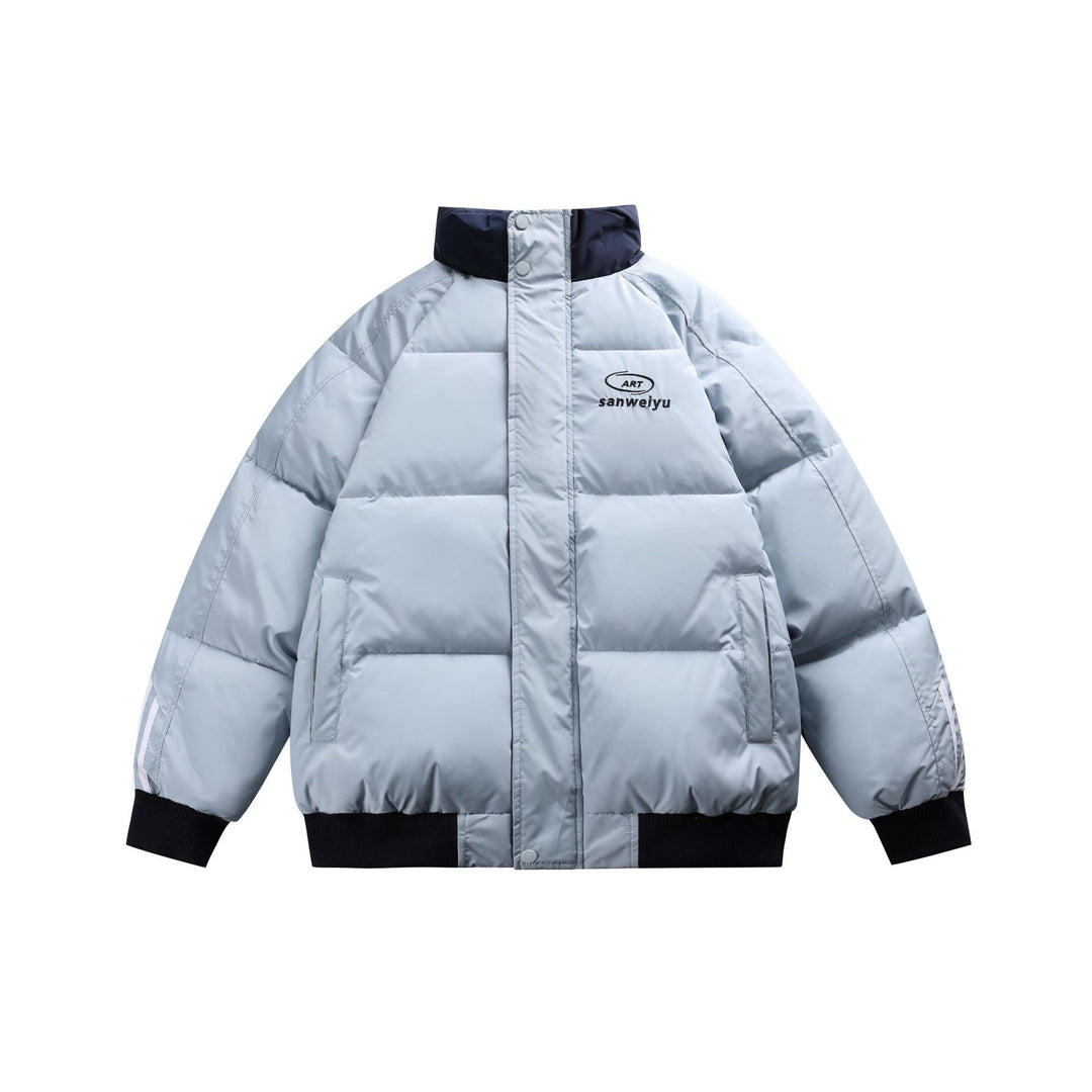 Unisex Kurz geschnittene wattierte Bomberjacke mit hohem Stehkragen und kontrastierenden Rippsäumen Shop Nory