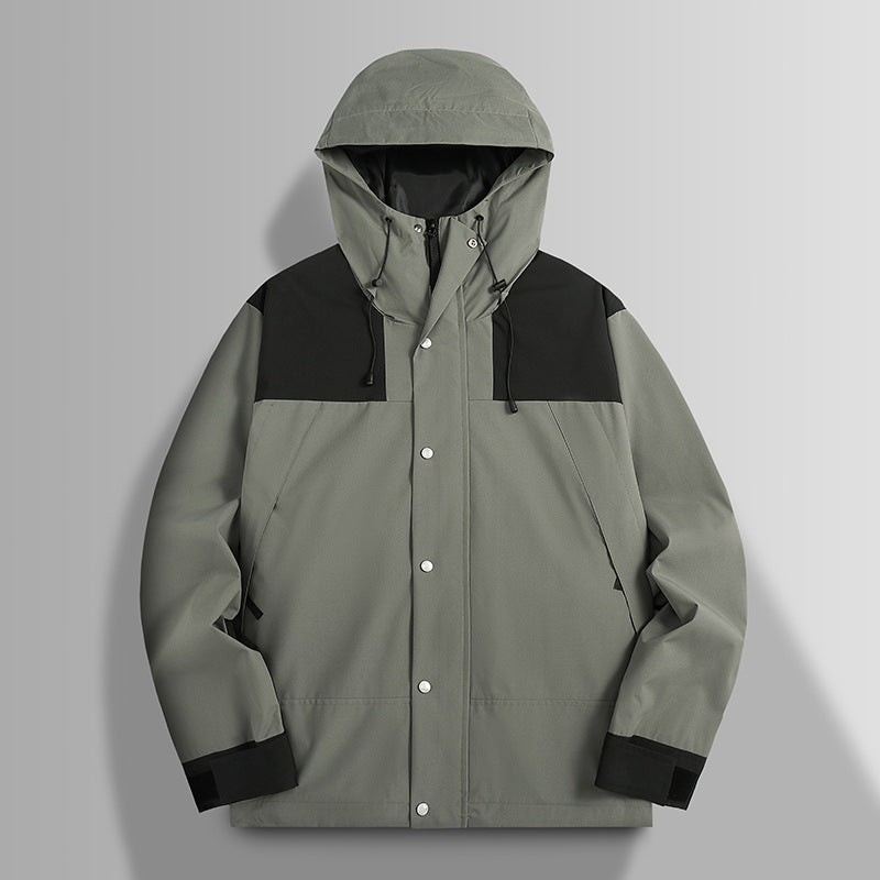 Herren zweifarbiger wind- und wasserdichter Kapuzenparka mit verstellbaren Bündchen Shop Nory