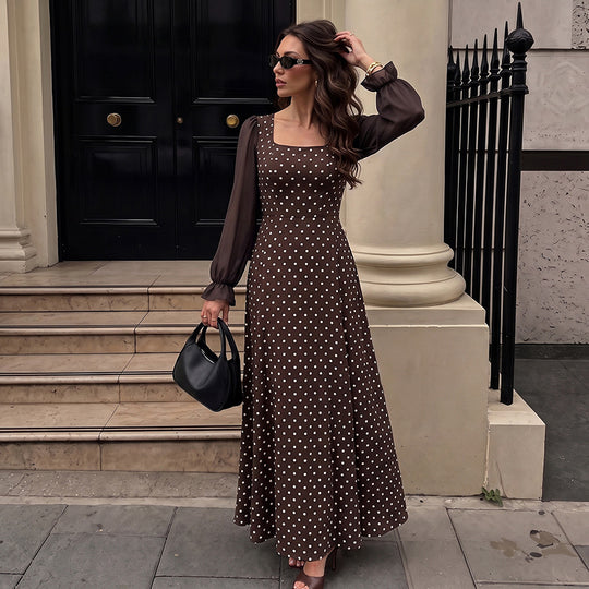 Damen Maxikleid mit Quadrat-Ausschnitt, transparenten Chiffon-Ärmeln und taillierter A-Linie Shop Nory