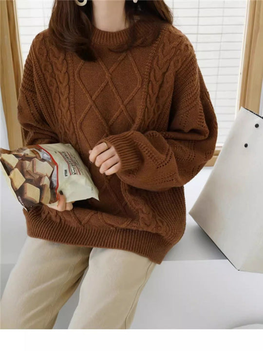 Damen Oversize Zopfmuster-Strickpullover mit Ajour‑Details und geripptem Saum Shop Nory