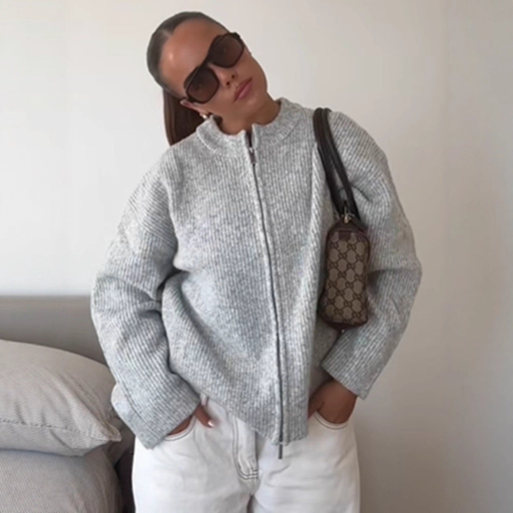Damen Grobstrick‑Zipper‑Cardigan mit Oversize‑Schnitt Shop Nory