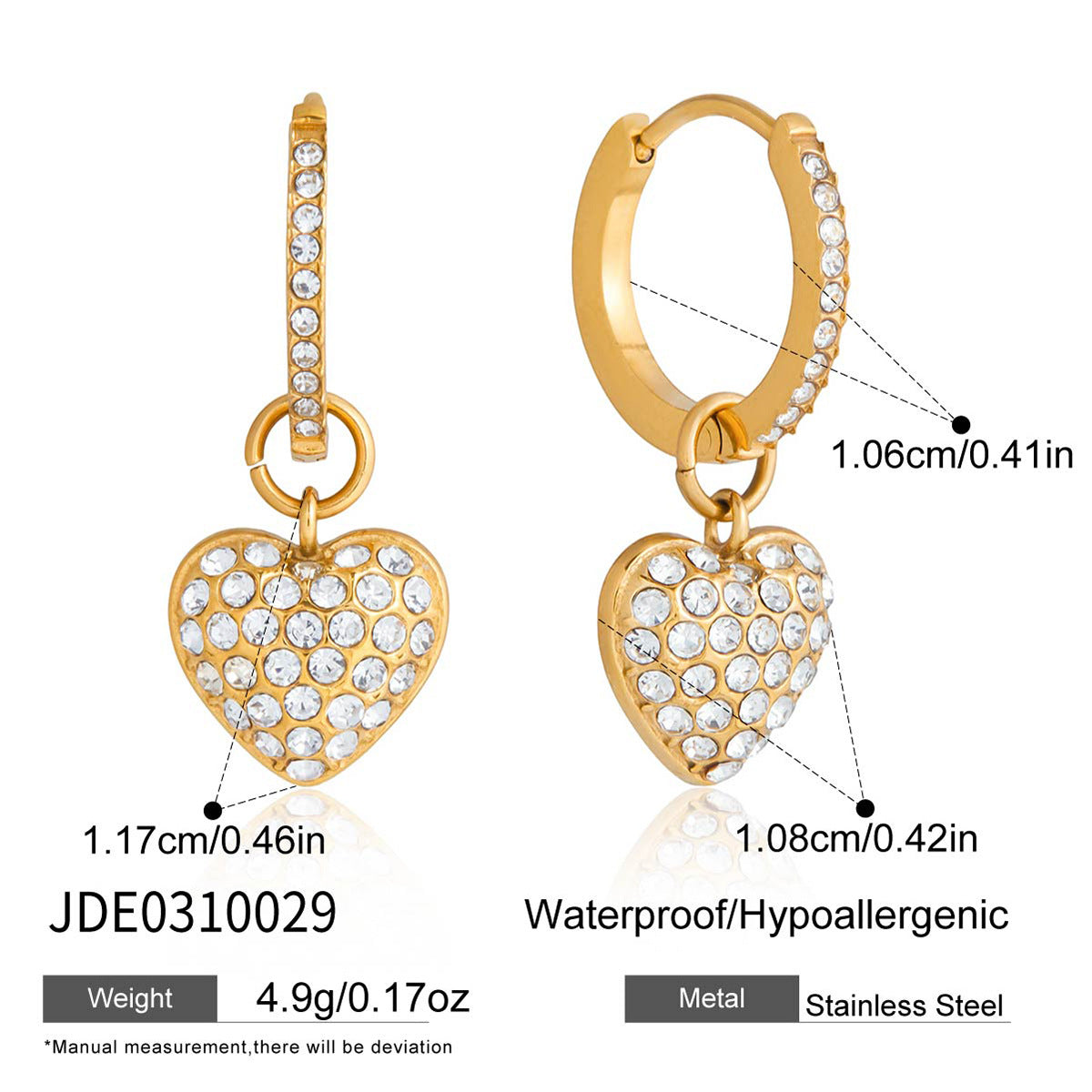 Damen Ohrhänger mit herzförmigem Kristallanhänger und hypoallergenem Edelstahl Shop Nory