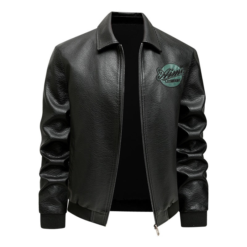 Herren Lässige Lederjacke mit Stickdetails Shop Nory