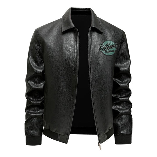 Herren Lässige Lederjacke mit Stickdetails Shop Nory