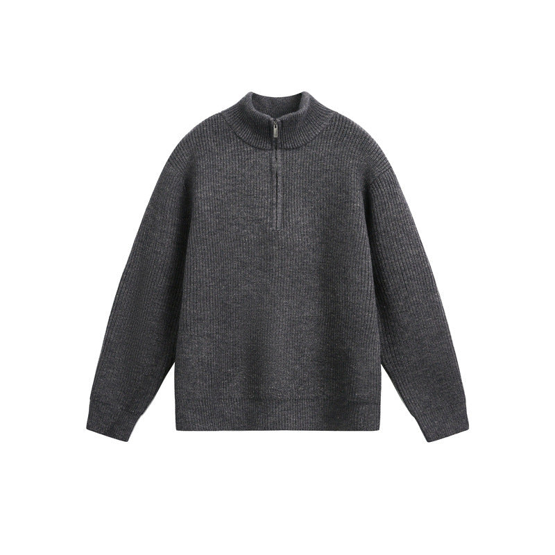 Unisex Grobstrick-Pullover mit halbem Reißverschluss und Stehkragen Shop Nory