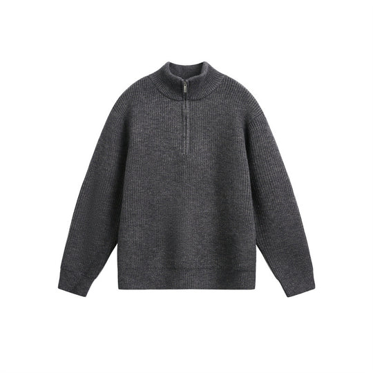 Unisex Grobstrick-Pullover mit halbem Reißverschluss und Stehkragen Shop Nory