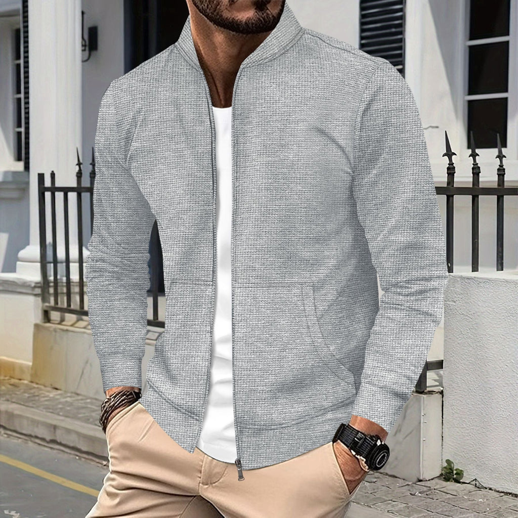 Zip Jacke Sportliche Passform Strukturierter Stoff Rippkanten Fronttaschen