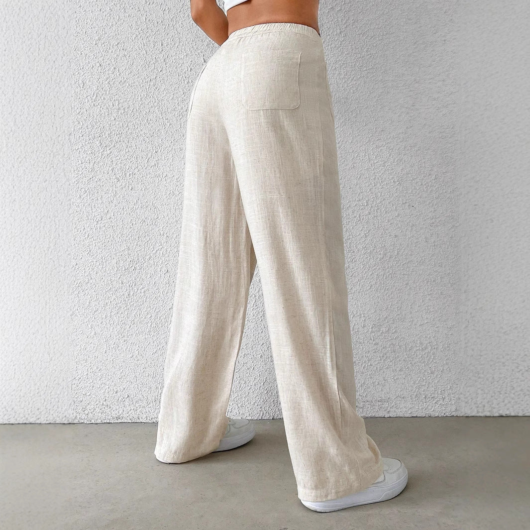 Damen Hochtaillierte Leinenlook Palazzo-Hose mit aufgesetzten Taschen Shop Nory