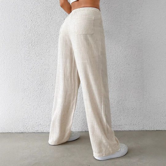 Damen Hochtaillierte Leinenlook Palazzo-Hose mit aufgesetzten Taschen Shop Nory