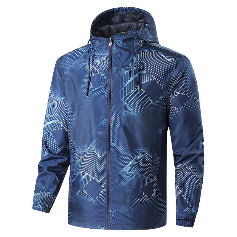Herren Leichte Kapuzen-Windbreakerjacke mit grafischem Allover-Print und Packfunktion Shop Nory
