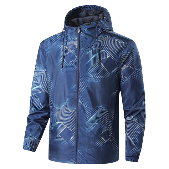 Herren Leichte Kapuzen-Windbreakerjacke mit grafischem Allover-Print und Packfunktion Shop Nory