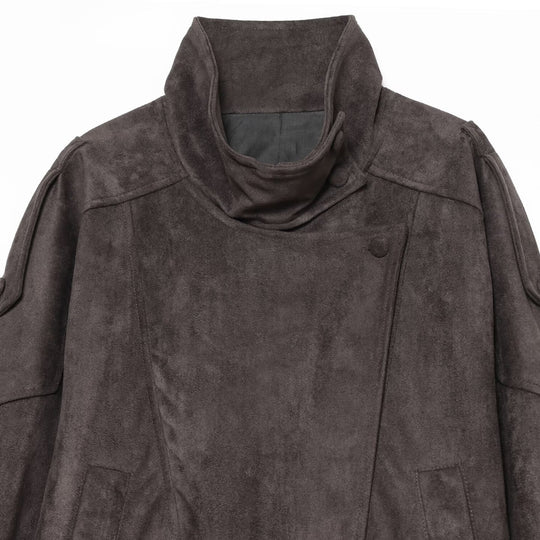 Damen Oversized Wildlederoptik Bomberjacke mit hohem Stehkragen, Schulterriegeln und elastischem Saum Shop Nory