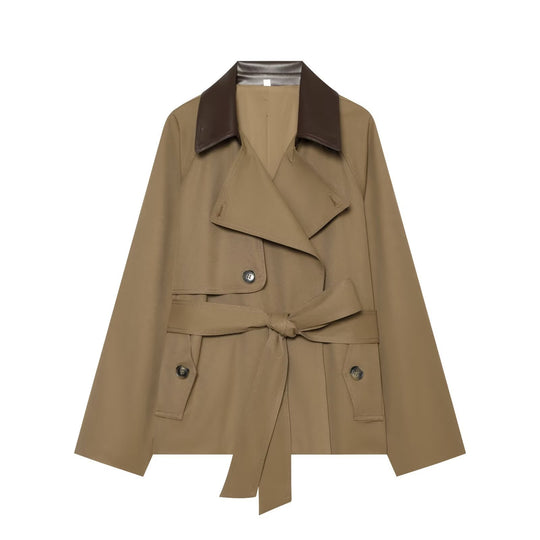 Damen Kurzer Trenchcoat mit Taillengürtel und Kontrastkragen Shop Nory