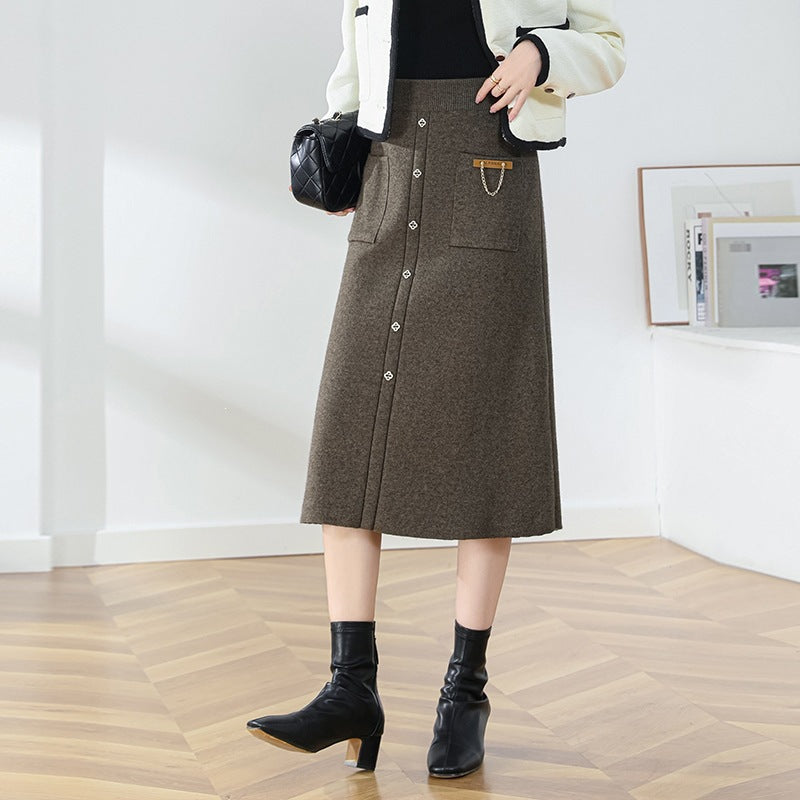 Damen Eleganter, gefütterter Knopf-Midirock Shop Nory