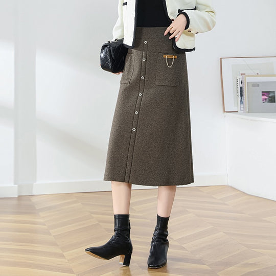 Damen Eleganter, gefütterter Knopf-Midirock Shop Nory