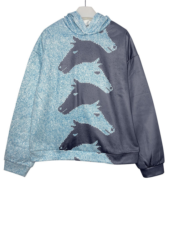 Damen Hoodie mit kreativem Pferdemuster & bequemer Passform
