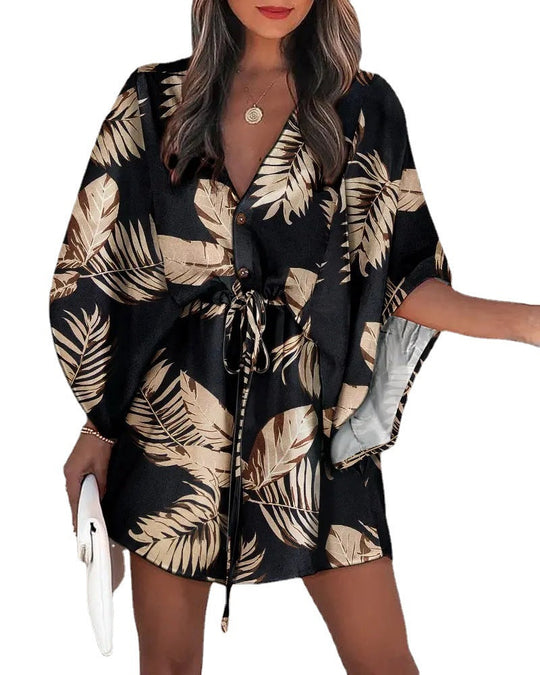 Damen angehendes Strandkleid mit eleganter Taillenbindung und einzigartigem Muster