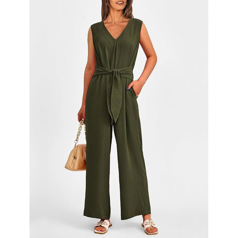 Damen Eleganter Jumpsuit mit taillierter Silhouette und V-Ausschnitt