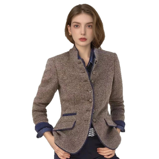 Damen Kurzblazer mit Stehkragen und Samtbesatz Shop Nory