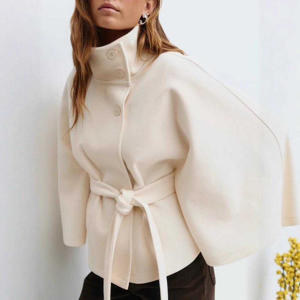 Damen nan kastiges Kurzcape Mantel mit Stehkragen und Bindegürtel Shop Nory