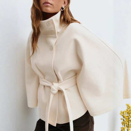 Damen nan kastiges Kurzcape Mantel mit Stehkragen und Bindegürtel Shop Nory