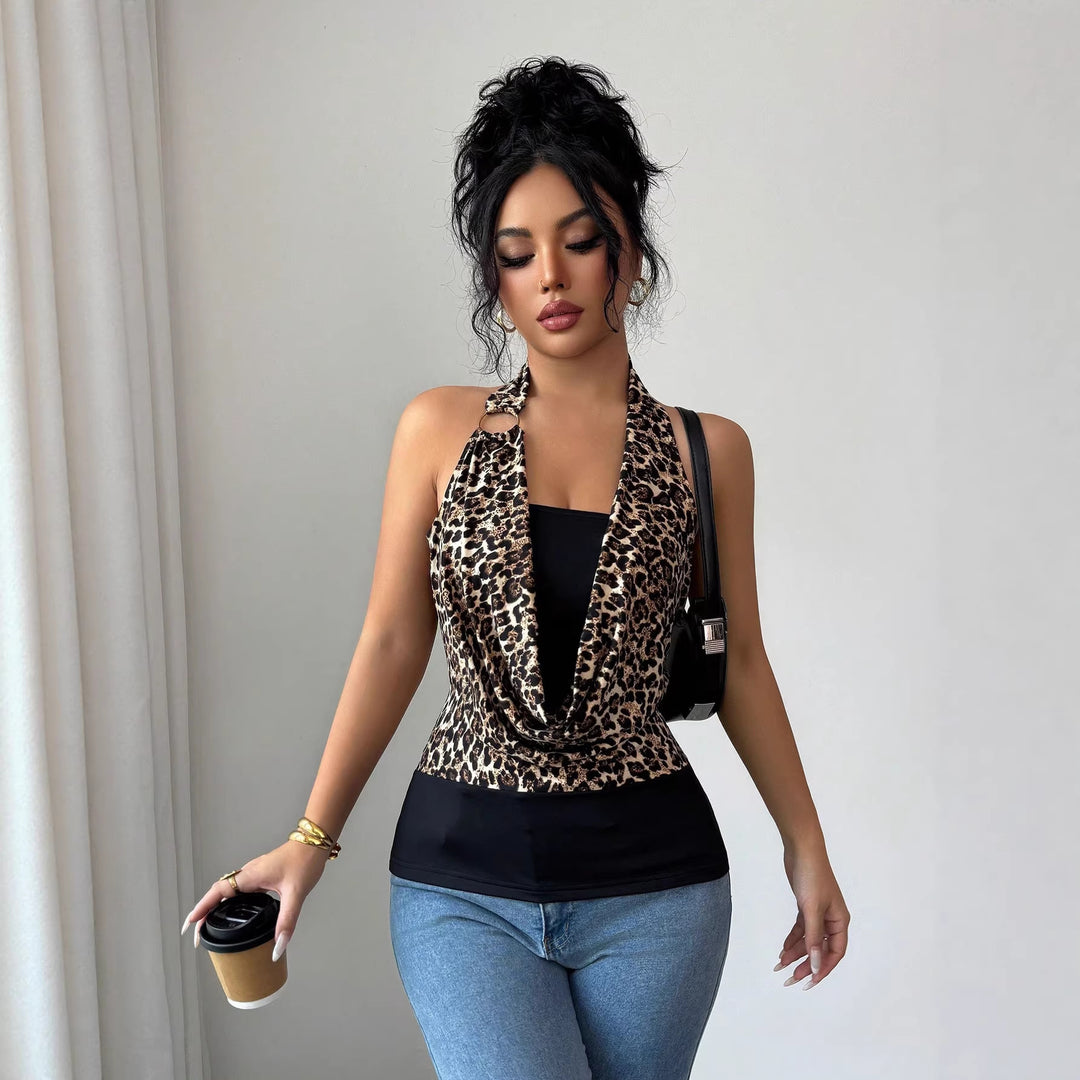 Damen Ärmelloses Neckholder-Wickel-Top mit Drapierter Front und Metallring Shop Nory