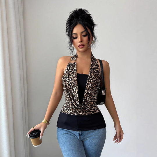 Damen Ärmelloses Neckholder-Wickel-Top mit Drapierter Front und Metallring Shop Nory
