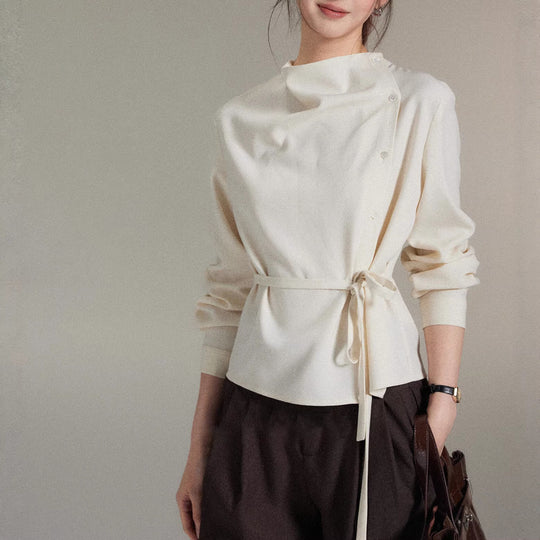 Damen Modische Bluse mit Wickel-Ausschnitt Shop Nory