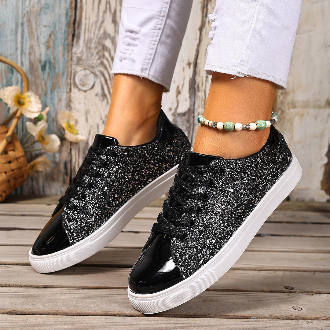 Damen Glitzernde Sneakers mit verspiegelter Zehenkappe und bequemer Polsterung Shopnory