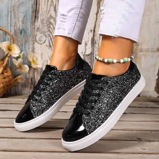 Damen Glitzernde Sneakers mit verspiegelter Zehenkappe und bequemer Polsterung Shopnory