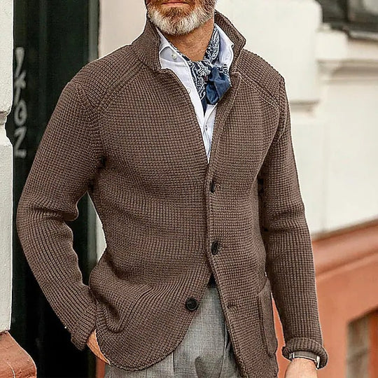 Herren Strickjacke mit Stehkragen und Strukturstrick Shop Nory