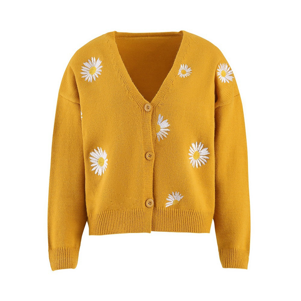Damen Strickjacke mit floralem Design und Knopfverschluss