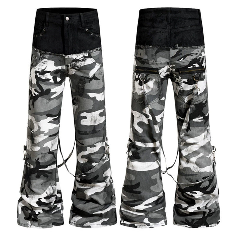 Damen Weite High‑Waist Cargohose im Camouflage‑Look mit Bondage‑Riemen Shop Nory