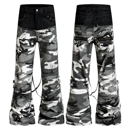Damen Weite High‑Waist Cargohose im Camouflage‑Look mit Bondage‑Riemen Shop Nory