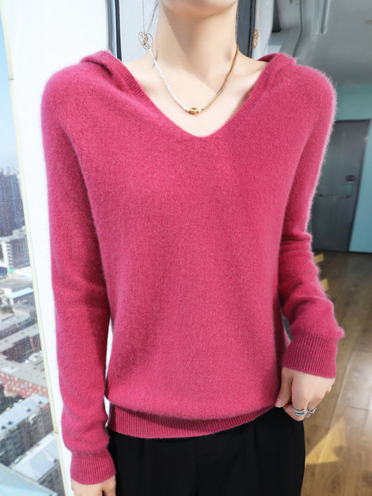Damen Kuscheliger Kapuzenpullover im Angora‑Look mit feinem Rippbund Shop Nory
