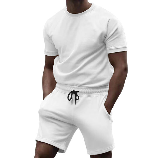 Herren nan kurzärmeliges Sweat-Set aus weichem Sweatstoff mit Rundhalsshirt und Kordelzug-Shorts